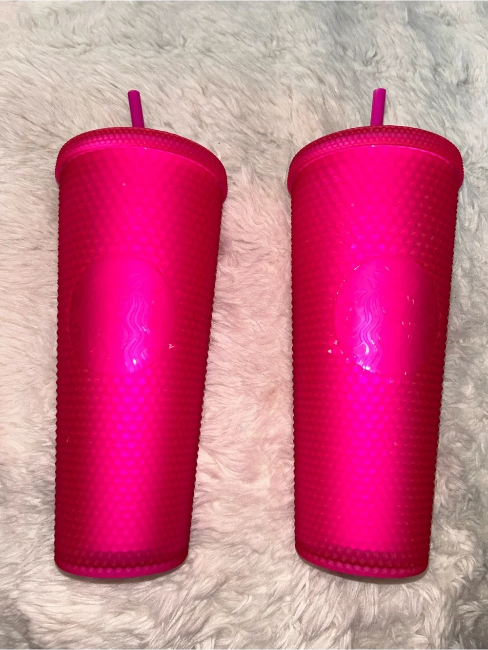 2 Starbucks Matte Hot Pink Studded Reusable Tumbler Set with Straws